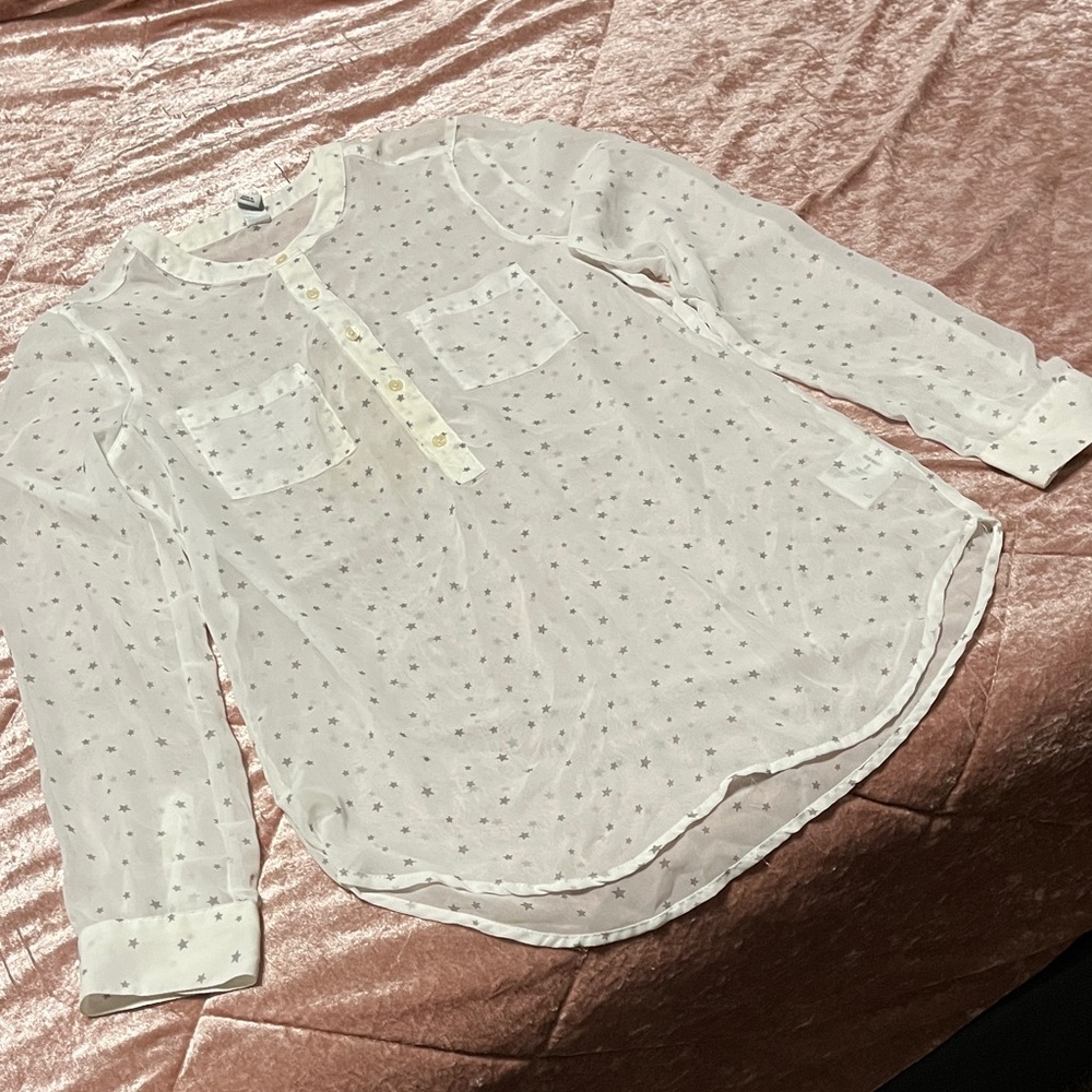 Old Navy Sheer White Blouse with Star Pattern